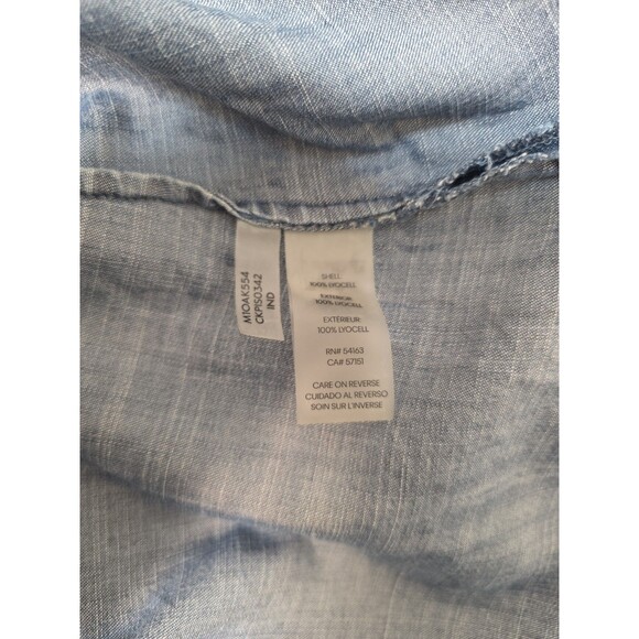 Calvin Klein 2X Plus Chambray Lyocell Denim Button Front Short Sleeve Top Blue - Picture 11 of 12